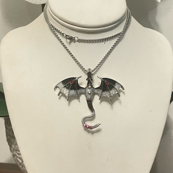Silver Dragon Pendant Necklace - Picture 3 of 10